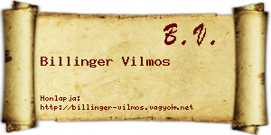 Billinger Vilmos névjegykártya